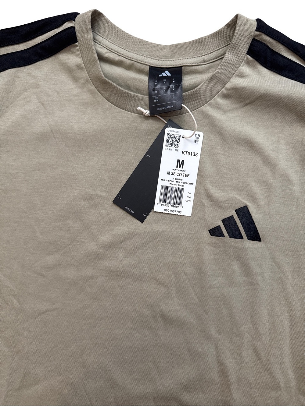 Adidas Men’s Tan & Black Striped Logo T-Shirt Size Medium NWTS Futbol/Soccer